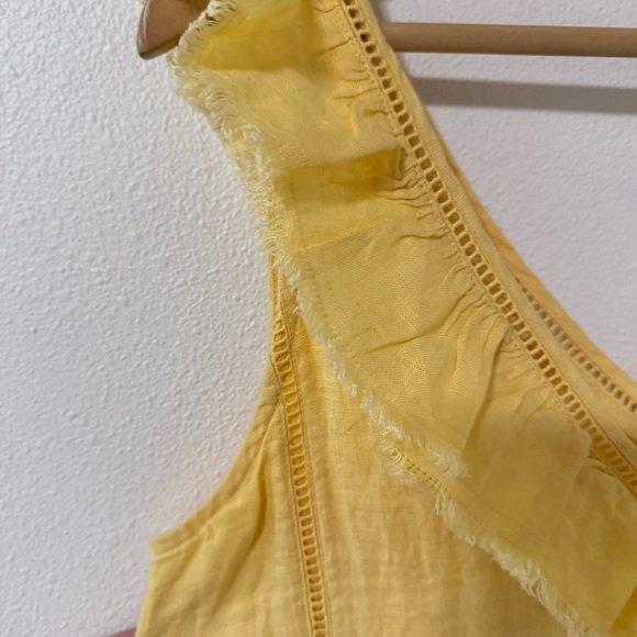 Faherty Ellis Linen Shift Dress Butter Yellow V Neck Lattice Lace Sleeveless-M - Picture 6 of 9